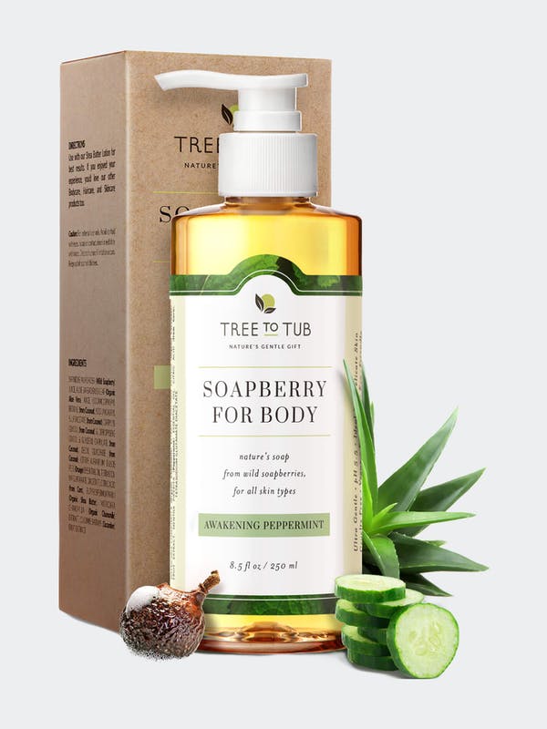 Tree to Tub Soapberry Moisturizing Body Wash Soap, Sulfate Free, PH Balanced for Dry, Sensitive Skin, Peppermint, 8.5 Fl Oz (250 Ml) - 4 UNITS