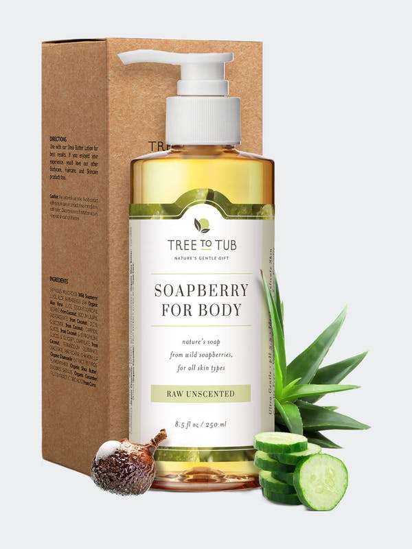 Tree to Tub Soapberry Moisturizing Body Wash Soap, Sulfate Free, PH Balanced for Dry, Sensitive Skin, Unscented, 8.5 Fl Oz (250 Ml) - 4 UNITS
