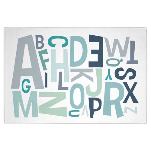 TANUKI - Tapis ALPHABET 100x150 Cm - 100% Coton - Lavage En Machine - Fait a La Main - Bleu