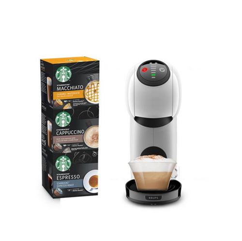 KRUPS YY4738FD Genio S Machine a Café Expresso Nescafé Dolce Gusto + 3 Boites De 12 Capsules Starbucks, Fonction XL Intuitive, Blanc