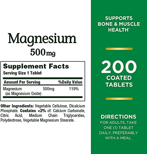Nature’s Bounty Magnesium, Bone and Muscle Health, Tablets, 500 Mg, 200 Ct (Pack of 2) thumbnail
