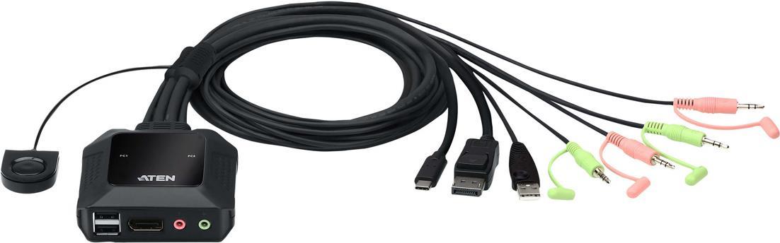 Aten 2-Port USB-C DisplayPort Hybrid Cable KVM Switch CS52DP-at