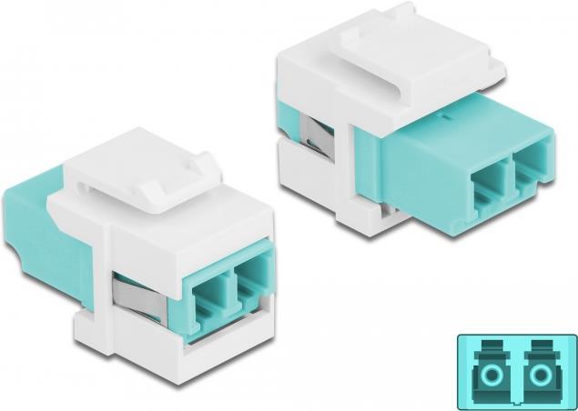 Delock - Netzwerkkoppler - LC Multi-Mode (W) Bis LC Multi-Mode (W) - Glasfaser - Duplex - Keystone-Buchse - Weiß, Aquamarin (86817)