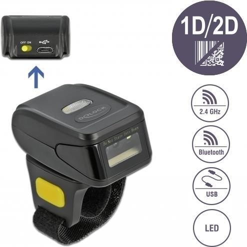 DeLOCK Ring Barcode Scanner 1D and 2D with 2.4 GHz or Bluetooth