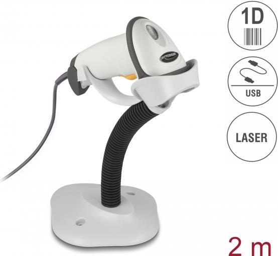 Delock USB Barcode Scanner 1D Mit Anschlusskabel Und Halterung - Laser - Hellgrau (90565)