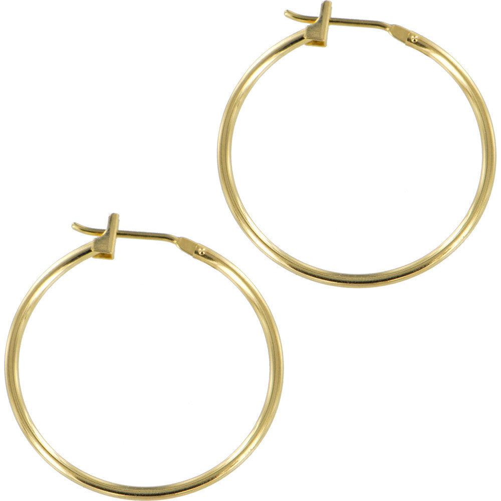Solid 14Kt Yellow Gold Hoop Earrings 1 Inch Diameter