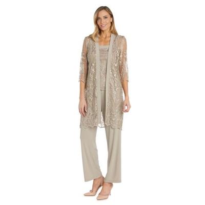 Womens R&M Richards 3 Piece Sequin Lace Duster Pants Set