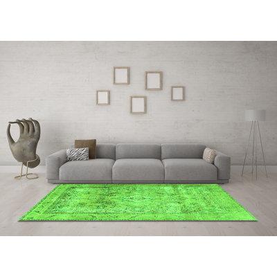 Green Area Rug - Bungalow Rose Traditional 3252 Machine Washable Area Rugs Polyester/Chenille in Green, Size 96.0 W X 0.08 D in | Wayfair