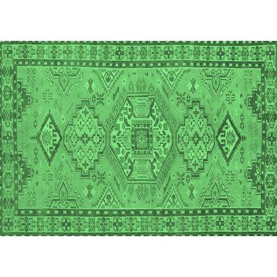Green Area Rug - Bungalow Rose Traditional 3619 Emerald Machine Washable Area Rugs Polyester/Chenille in Green, Size 84.0 W X 0.08 D in | Wayfair