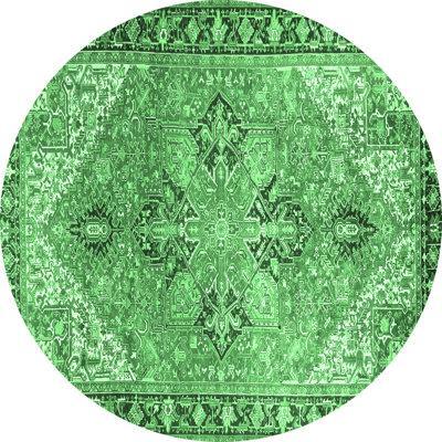 Green Area Rug - Bungalow Rose Traditional 2289 Emerald Machine Washable Area Rugs Polyester/Chenille in Green, Size 60.0 W X 0.08 D in | Wayfair