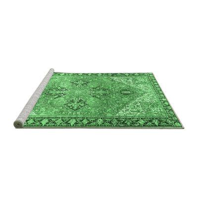 Green Area Rug - Bungalow Rose Traditional 2289 Emerald Machine Washable Area Rugs Polyester/Chenille in Green, Size 24.0 W X 0.08 D in | Wayfair
