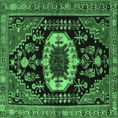 Green Area Rug - Bungalow Rose Traditional 2554 Emerald Machine Washable Area Rugs Polyester/Chenille in Green, Size 96.0 W X 0.08 D in | Wayfair