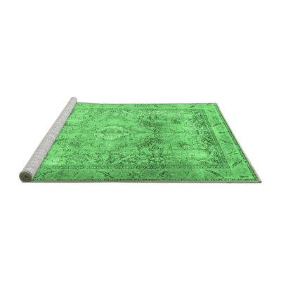 Green Area Rug - Bungalow Rose Traditional 3252 Emerald Machine Washable Area Rugs Polyester/Chenille in Green, Size 24.0 W X 0.08 D in | Wayfair