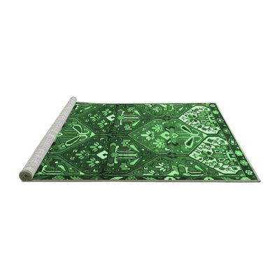 Green Area Rug - Bungalow Rose Traditional 4397 Emerald Machine Washable Area Rugs Polyester/Chenille in Green, Size 48.0 W X 0.08 D in | Wayfair