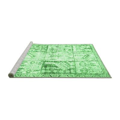 Green Area Rug - Bungalow Rose Traditional 4542 Emerald Machine Washable Area Rugs Polyester/Chenille in Green, Size 96.0 W X 0.08 D in | Wayfair