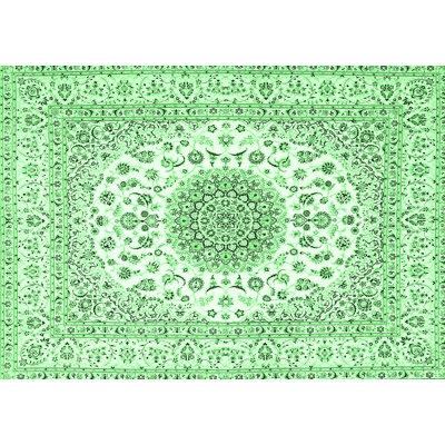 White Area Rug - Canora Grey Traditional 4579 Emerald Green Machine Washable Area Rugs Polyester/Chenille in White, Size 24.0 W X 0.08 D in | Wayfair