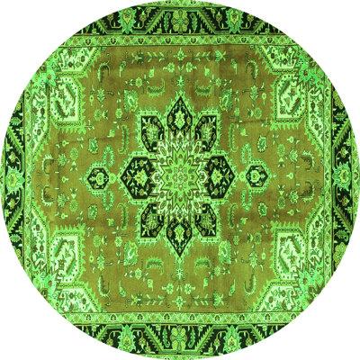 Green Area Rug - Bungalow Rose Traditional 4081 Machine Washable Area Rugs Polyester/Chenille in Green, Size 84.0 W X 0.08 D in | Wayfair
