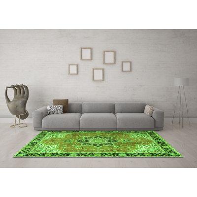Green Area Rug - Bungalow Rose Traditional 4081 Machine Washable Area Rugs Polyester/Chenille in Green, Size 84.0 W X 0.08 D in | Wayfair