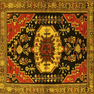 Yellow Area Rug - Bungalow Rose Traditional 2554 Machine Washable Area Rugs Polyester/Chenille in Yellow, Size 84.0 W X 0.08 D in | Wayfair