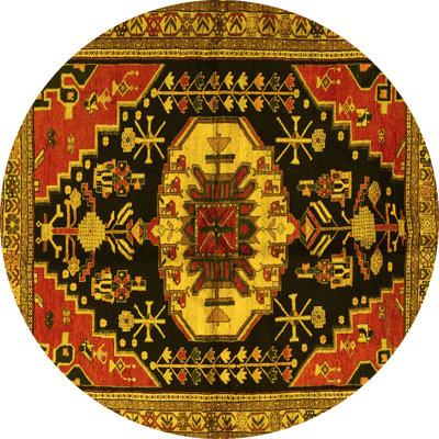 Yellow Area Rug - Bungalow Rose Traditional 2554 Machine Washable Area Rugs Polyester/Chenille in Yellow, Size 96.0 W X 0.08 D in | Wayfair