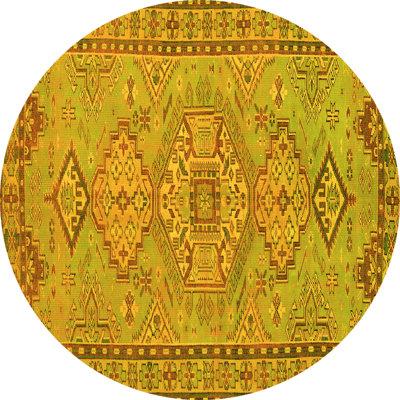 Yellow Area Rug - Bungalow Rose Traditional 3619 Machine Washable Area Rugs Polyester/Chenille in Yellow, Size 60.0 W X 0.08 D in | Wayfair
