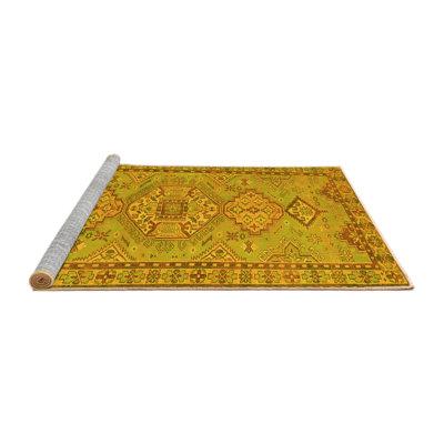 Yellow Area Rug - Bungalow Rose Traditional 3619 Machine Washable Area Rugs Polyester/Chenille in Yellow, Size 48.0 W X 0.08 D in | Wayfair