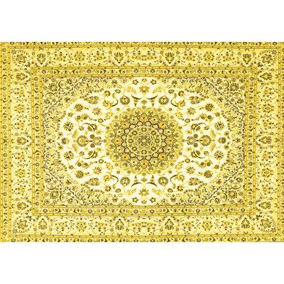 Yellow Area Rug - Canora Grey Traditional 4579 Machine Washable Area Rugs Polyester/Chenille in Yellow, Size 84.0 W X 0.08 D in | Wayfair