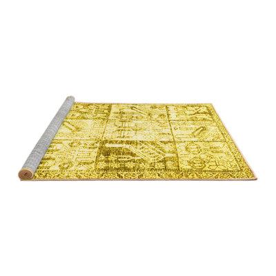 Green Area Rug - Bungalow Rose Traditional 4542 Yellow Machine Washable Area Rugs Polyester/Chenille in Green, Size 48.0 W X 0.08 D in | Wayfair