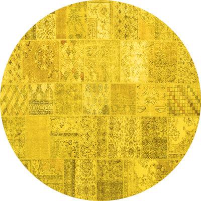 Yellow Area Rug - Bungalow Rose Traditional 3460 Machine Washable Area Rugs Polyester/Chenille in Yellow, Size 72.0 W X 0.08 D in | Wayfair