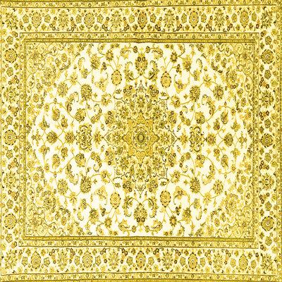 White Area Rug - Bungalow Rose Keynia Traditional 3535 Yellow Machine Washable Area Rugs Polyester/Chenille in White | Wayfair
