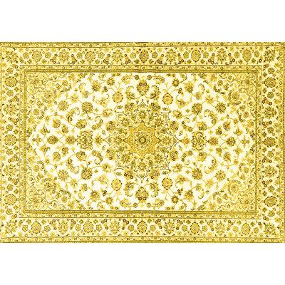 White Area Rug - Bungalow Rose Keynia Traditional 3535 Yellow Machine Washable Area Rugs Polyester/Chenille in White | Wayfair