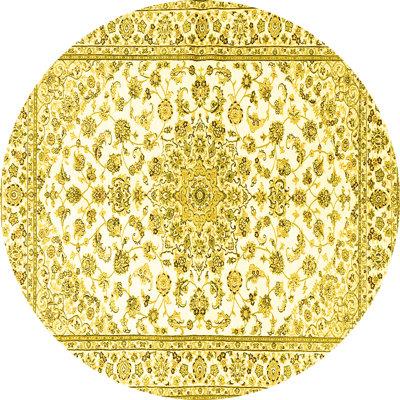 White Area Rug - Bungalow Rose Keynia Traditional 3535 Yellow Machine Washable Area Rugs Polyester/Chenille in White | Wayfair