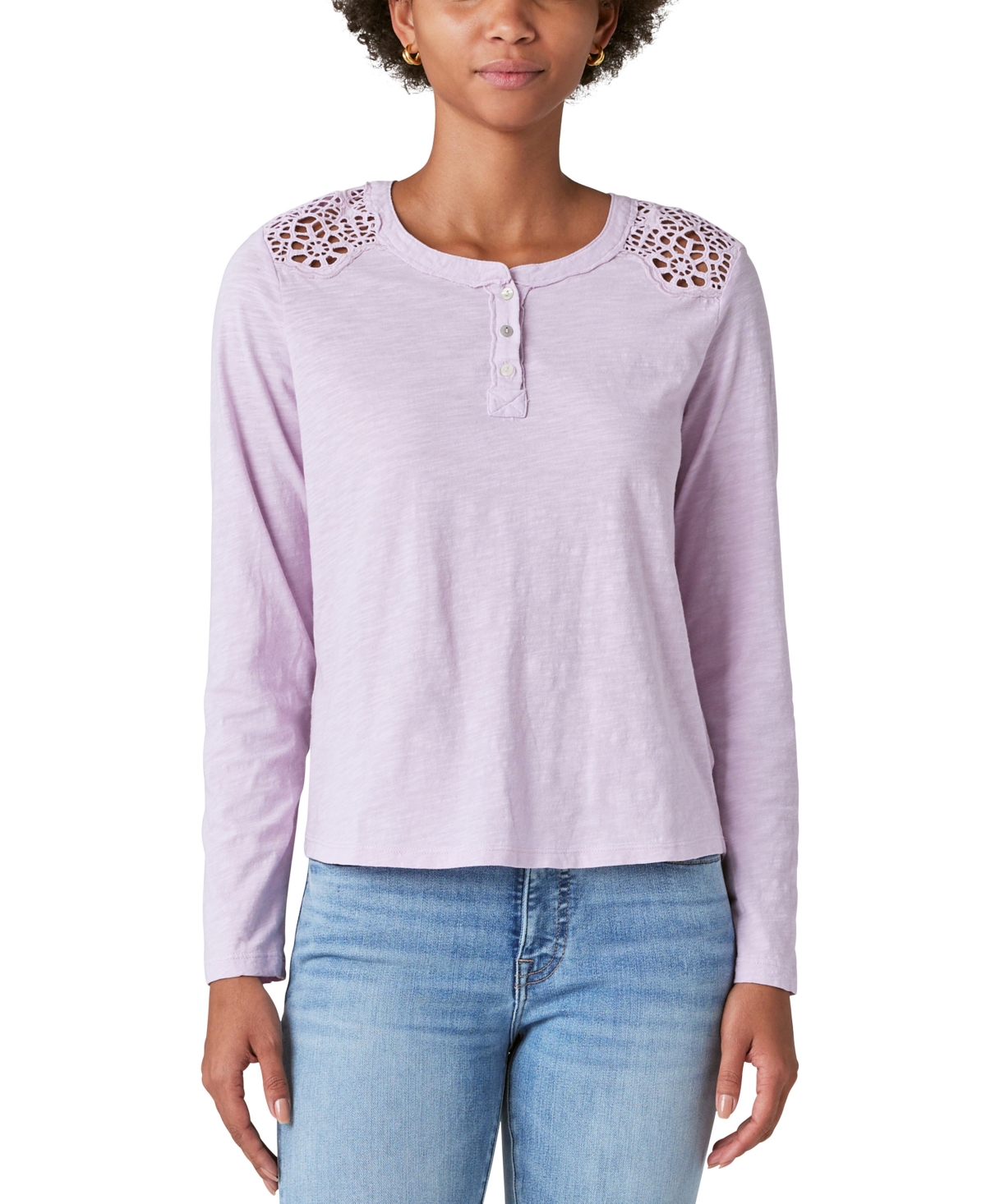 Lucky Brand Women's Cotton Cutout Henley Top 196200595672 XS RT $69.5