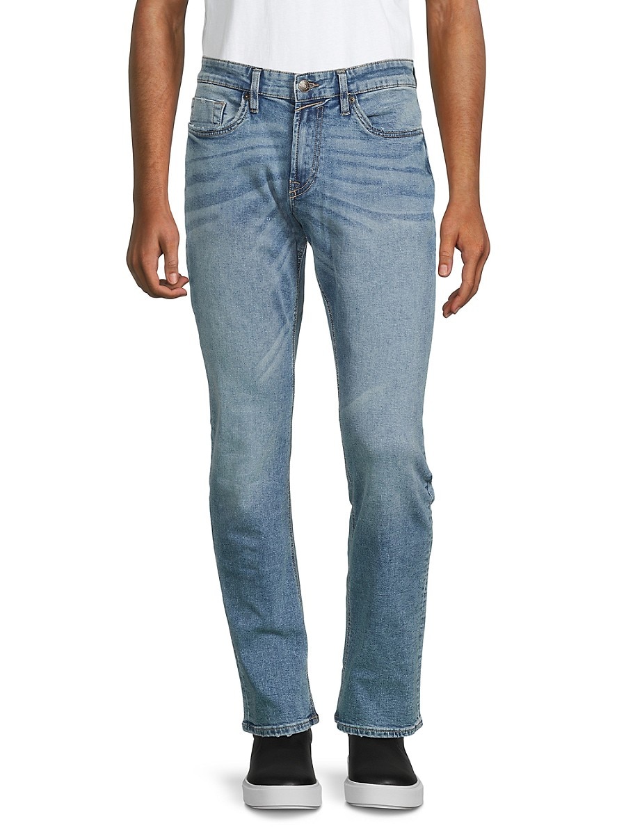 BUFFALO David Bitton Men's Ash Slim Fit Whiskered Jeans - Distressed Blue - Size 33 32