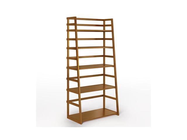 8AM Office 8AM-of-2723 Acadian Solid Wood 63 Inch X 30 Inch Transitional Ladder Shelf Bookcase in Light Golden Brown with 5 Shelves, for the Living.