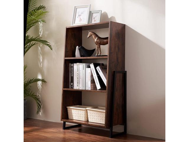 8AM Office 8AM-of-3119 3 Tier Bookshelf, Solid Wood Bookshelf with Open Shelves, Vintage Storage Shelf for Bedroom, Living Room, Office, Library.