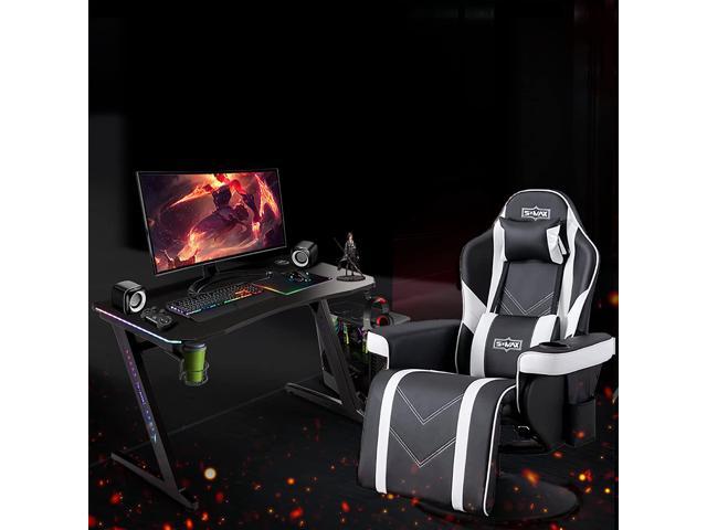 8AM Office 8AM-of-2518 Gaming Desk with LED Lights Gaming Recliner Chair Racing Style Ergonomic High Back Swivel Pu Leather Gaming Chair Recliner.