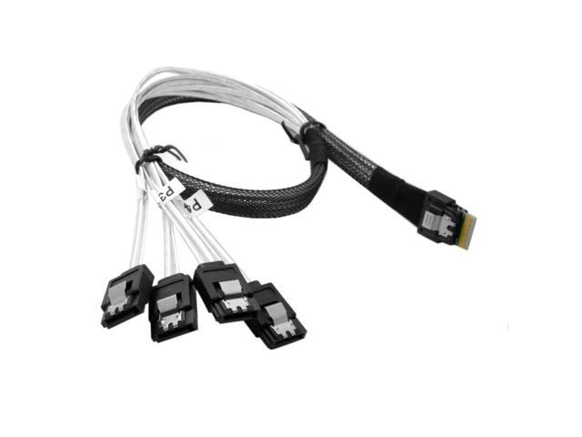 50cm Slim Line SAS 4.0 SFF-8654 4i 38Pin Host to 4 SATA 7Pin Target Hard Disk Fanout Raid Cable