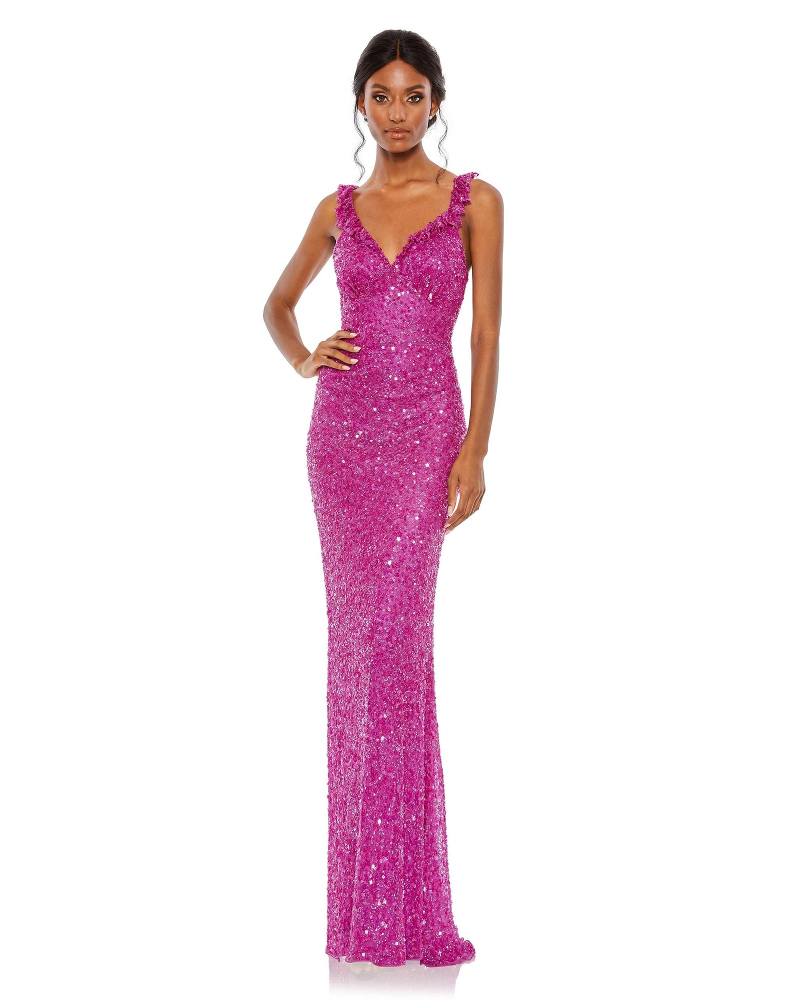Embellished Ruffle Strap Trumpet Gown