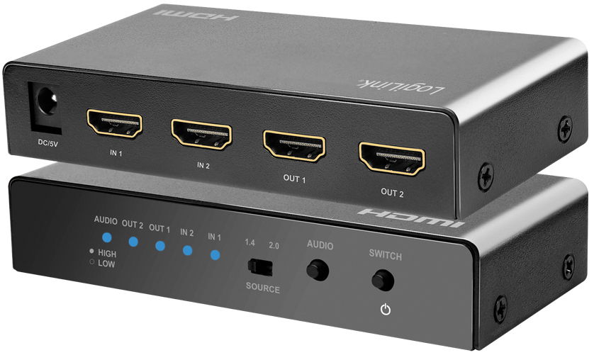 LogiLink HDMI Switch. 2x2-Port. 4K/60 Hz. EDID. HDCP. HDR. Downscaler