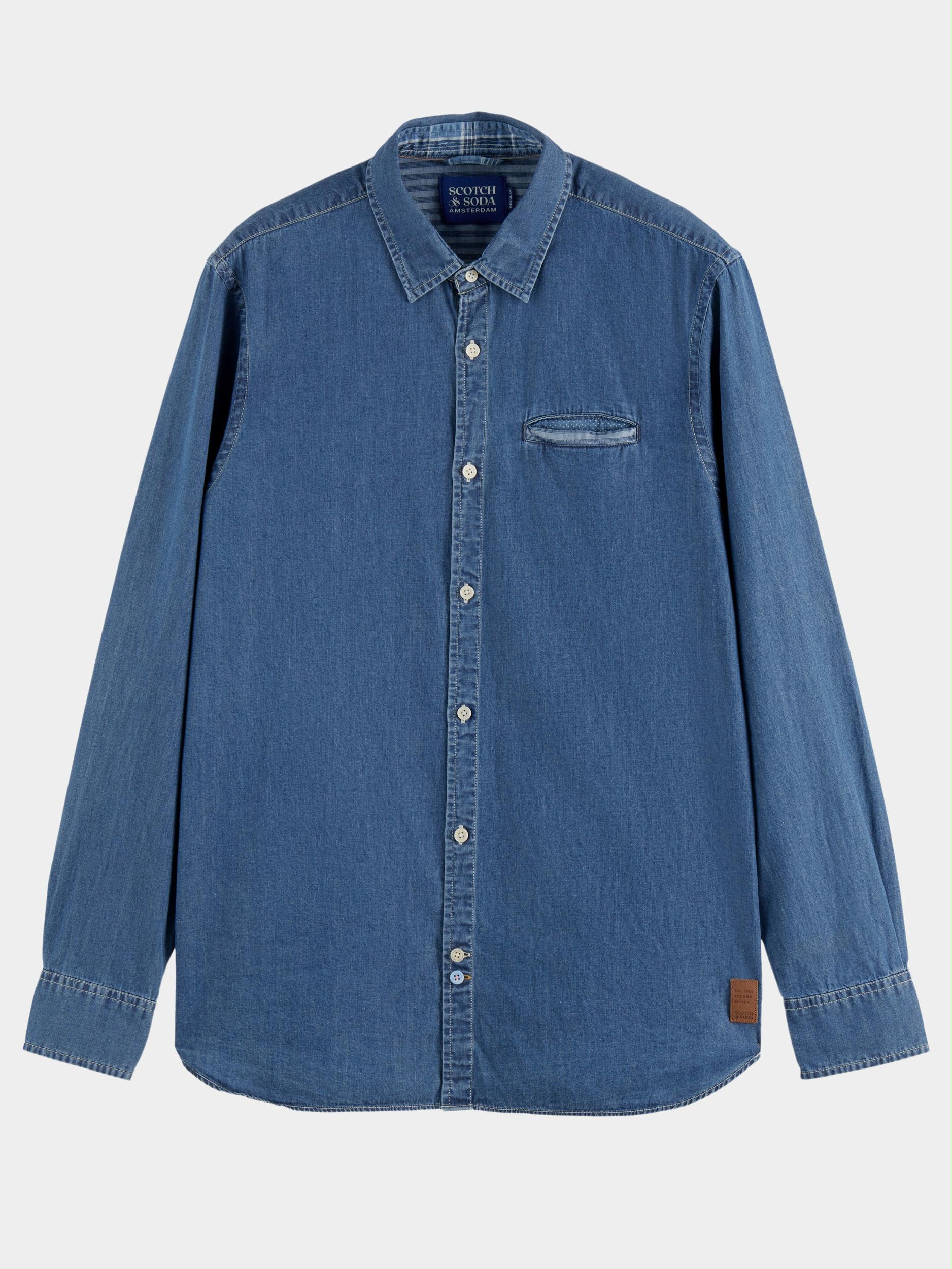 Scotch & Soda Casual Hemd Lange Mouw Blauw Regular-Fit Lightweight Detail 172652/0134