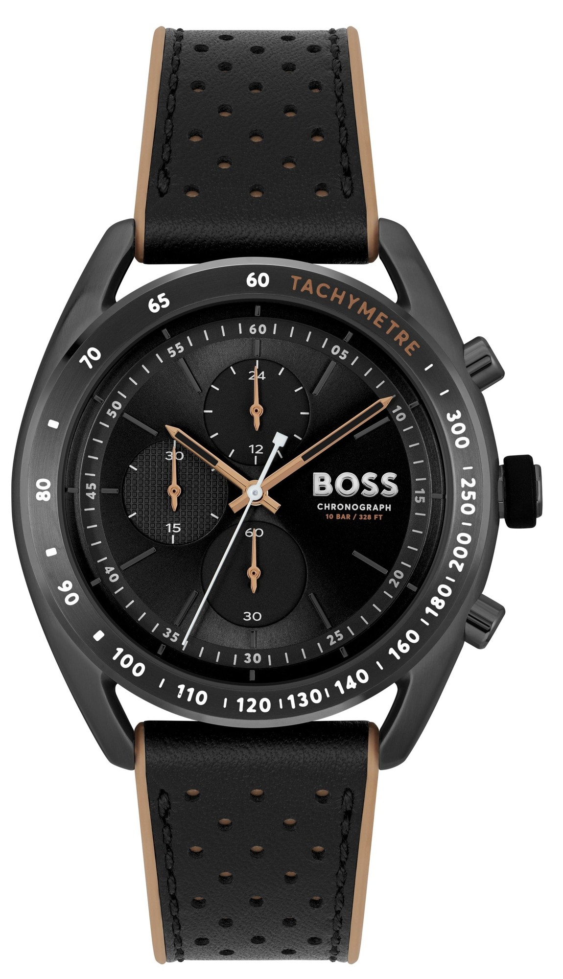 Hugo Boss Brown Silicone Black Dial Chronograph Men's Watch - 1514022