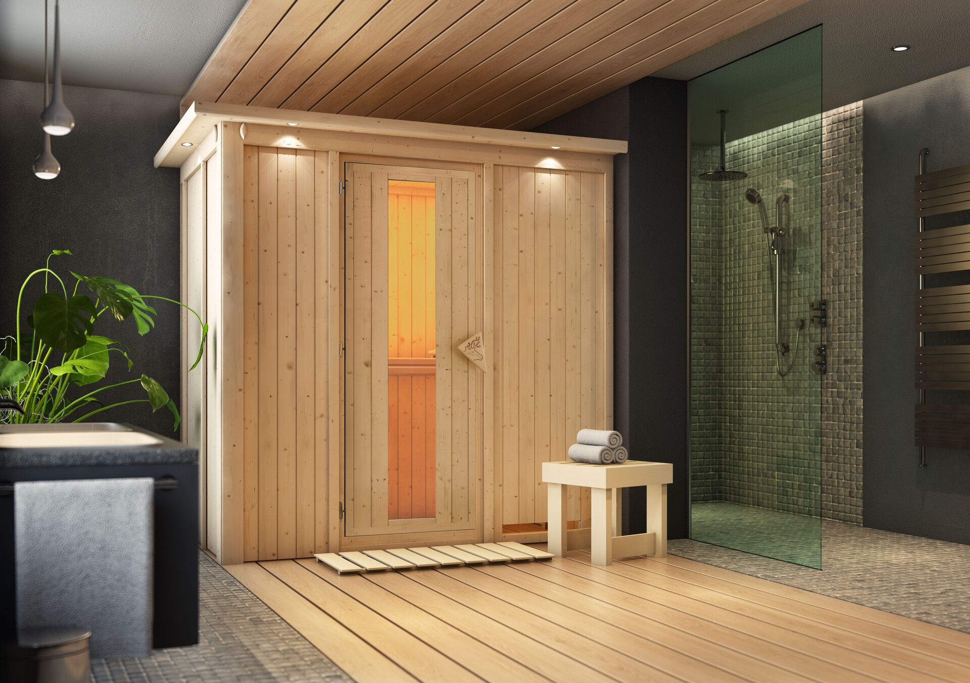 Sauna Pärnu Mit Zubehör-Set, 196x118x198cm, Fronteinstieg