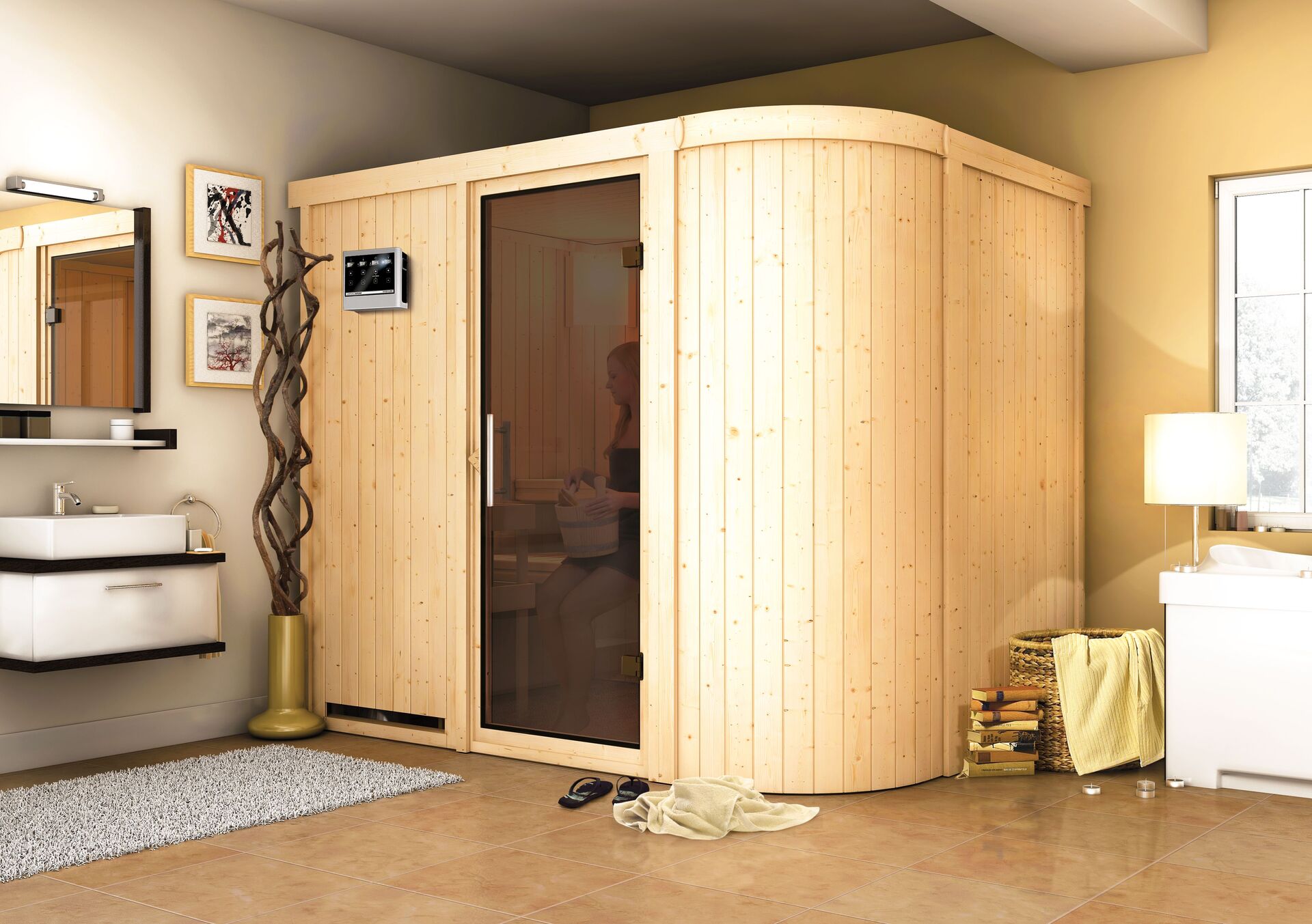 Sauna Saue 4 Mit Zubehör-Set, 231x170x198cm, Fronteinstieg