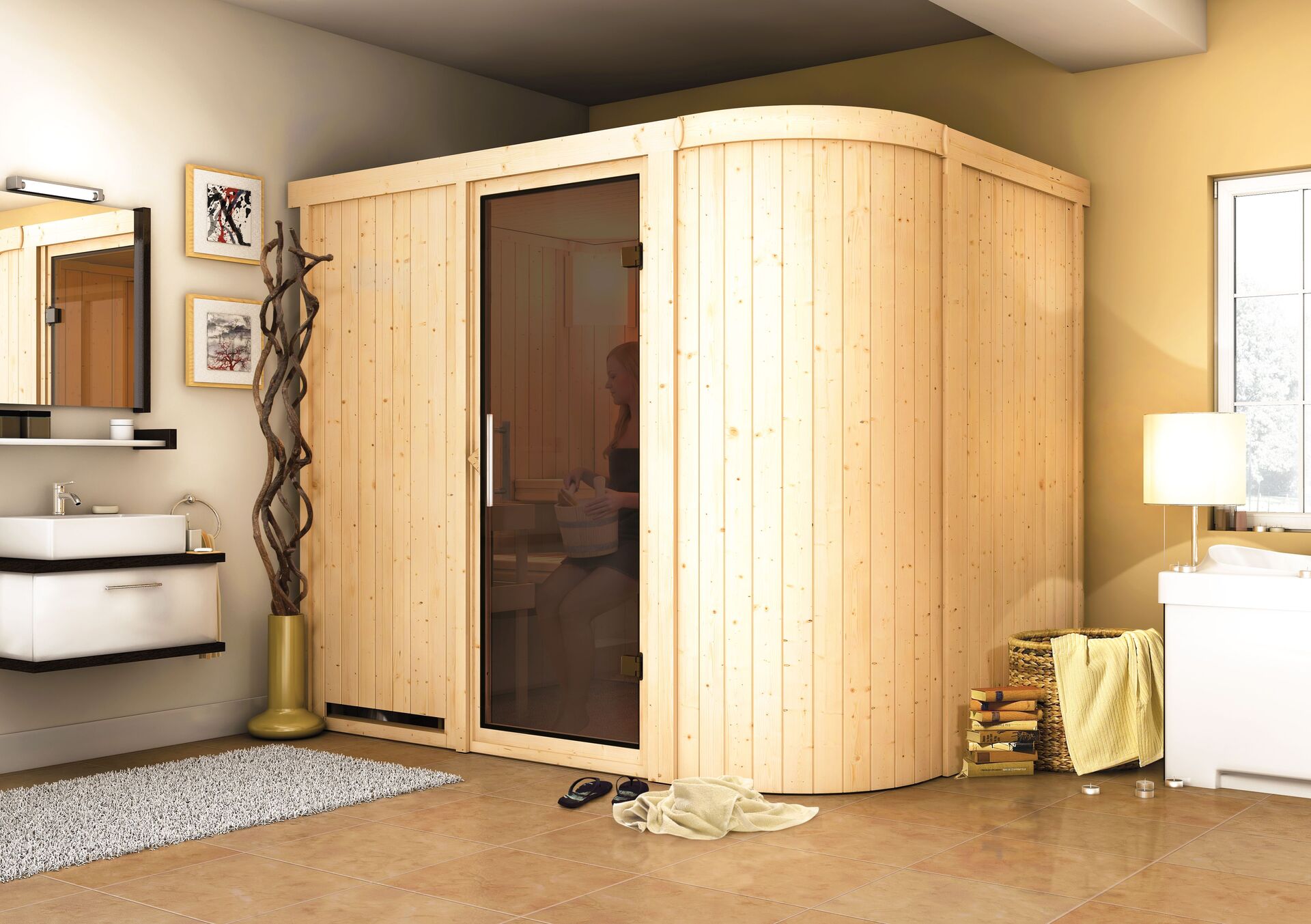 Sauna Saue 4 Mit Zubehör-Set, 231x170x198cm, Fronteinstieg