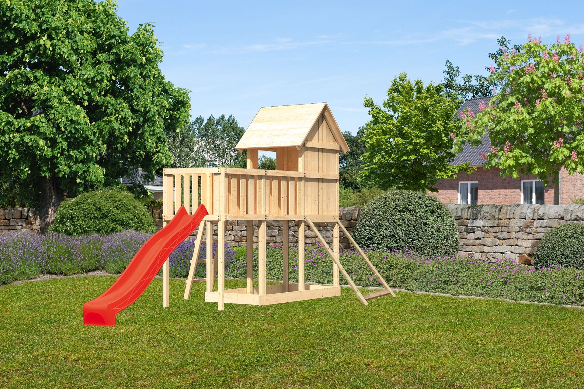 Stelzenspielhaus Frieda Mit 2,5m Rutsche