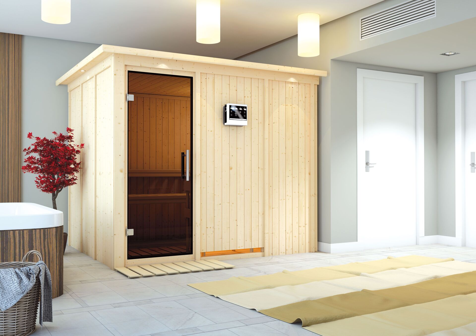 Sauna Jöhvi 231x196x198cm Mit Zubehör-Set, Fronteinstieg
