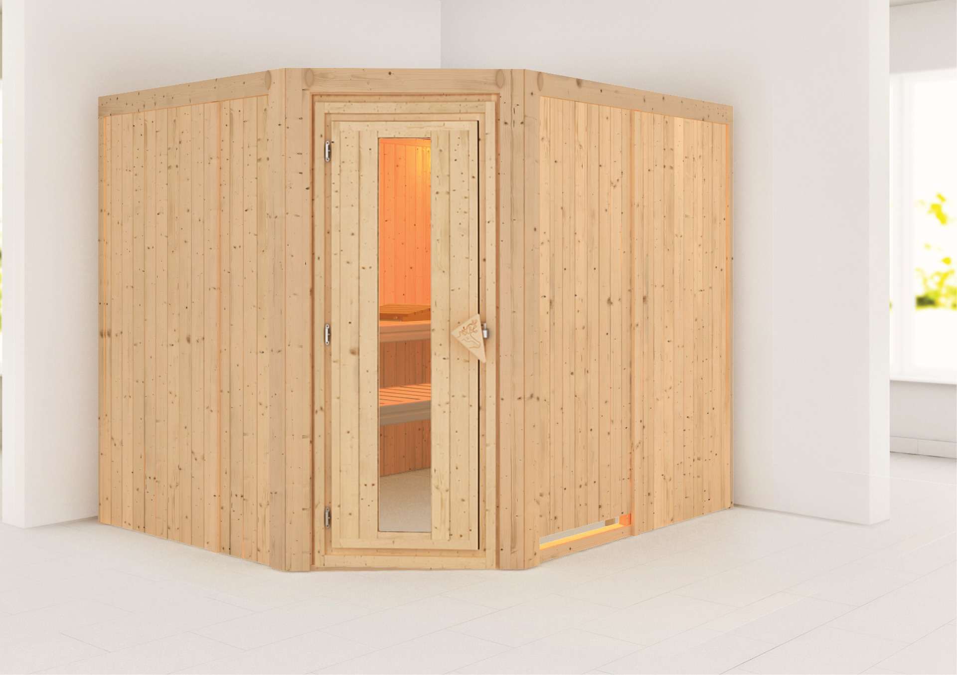 Sauna Haaspsalu 231x196x198cm Mit Zubehör-Set, Eckeinstieg