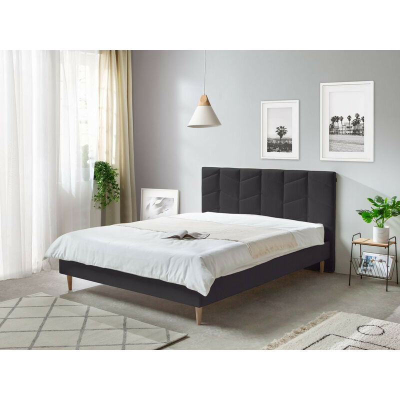 Lit Bobochic Lit 160 X 200 Cm Belleville Avec Lattes Massives 160x200 Anthracite - Anthracite