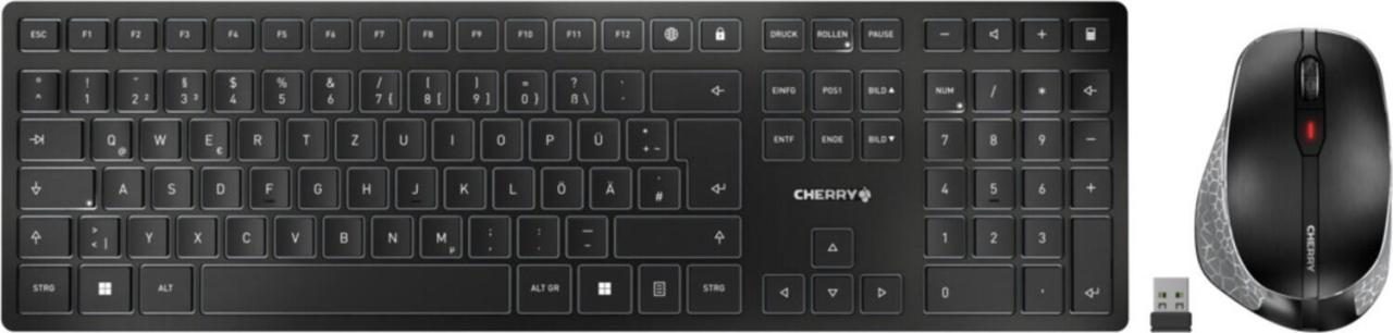 CHERRY DW 9500 SLIM Keyboard Mouse Included Universal RF Wireless + Bluetooth QWERTZ German Black Grey